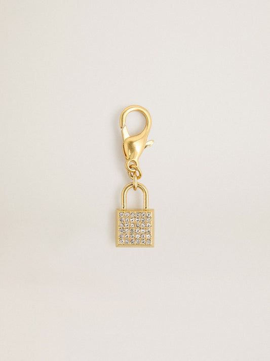 Lock-shaped charm in gold-colored brass with crystals - Golden Goose Women