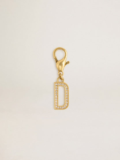 Letter D charm in gold-colored brass with crystals - Golden Goose Women