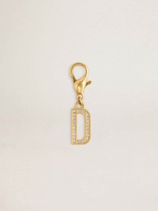 Letter D charm in gold-colored brass with crystals - Golden Goose Women