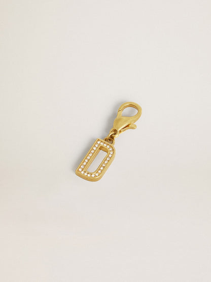 Letter D charm in gold-colored brass with crystals - Golden Goose Women