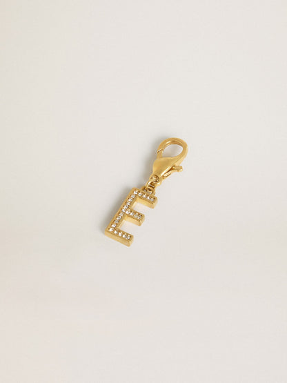Letter E charm in gold-colored brass with crystals - Golden Goose Women