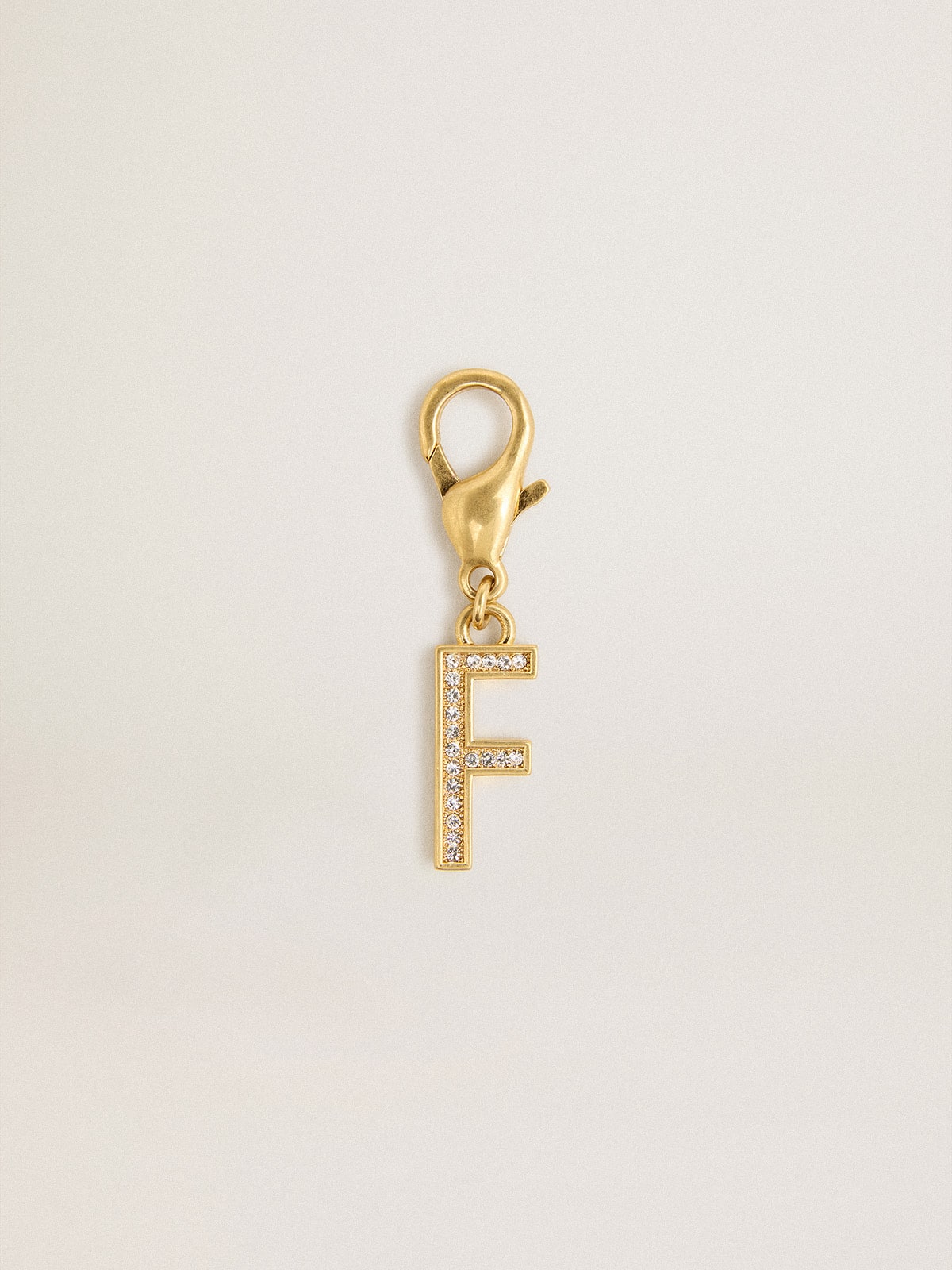 Letter F charm in gold-colored brass with crystals - Golden Goose Women