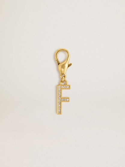 Letter F charm in gold-colored brass with crystals - Golden Goose Women
