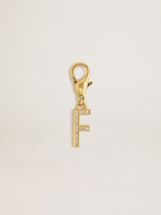 Letter F charm in gold-colored brass with crystals - Golden Goose Women