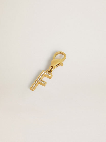 Letter F charm in gold-colored brass with crystals - Golden Goose Women