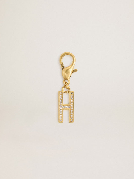 Letter H charm in gold-colored brass with crystals - Golden Goose Women