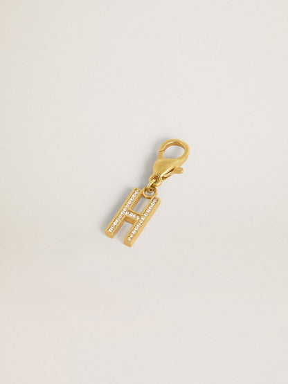 Letter H charm in gold-colored brass with crystals - Golden Goose Women