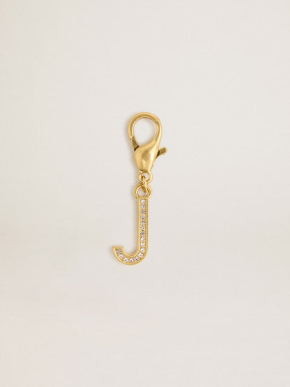 Letter J charm in gold-colored brass with crystals - Golden Goose Women