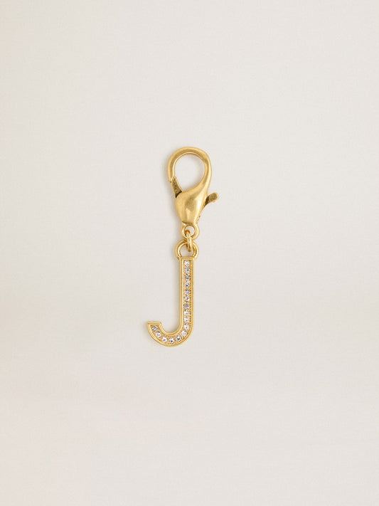 Letter J charm in gold-colored brass with crystals - Golden Goose Women