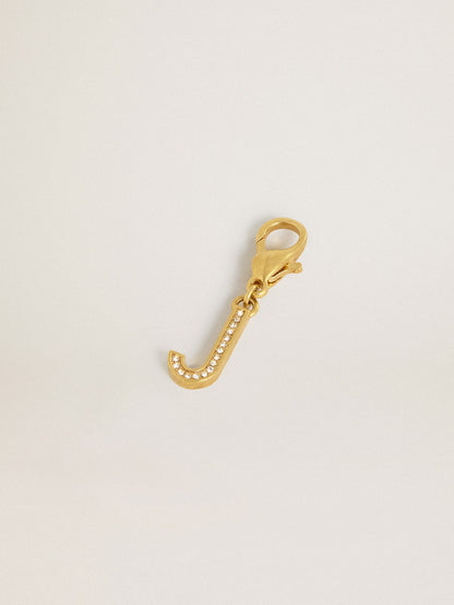 Letter J charm in gold-colored brass with crystals - Golden Goose Women