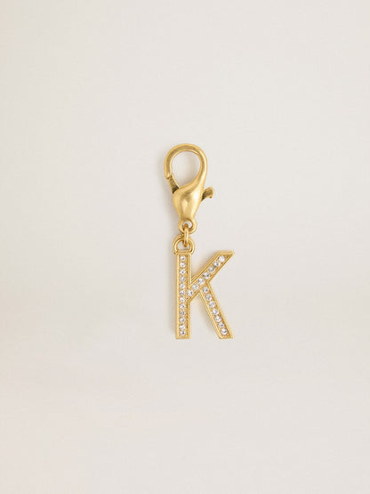 Letter K charm in gold-colored brass with crystals - Golden Goose Women