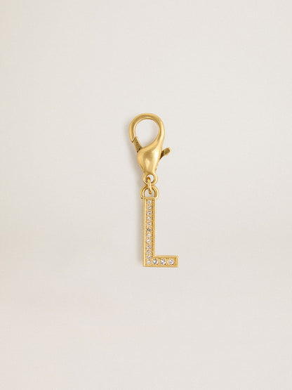Letter L charm in gold-colored brass with crystals - Golden Goose Women
