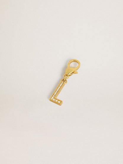 Letter L charm in gold-colored brass with crystals - Golden Goose Women