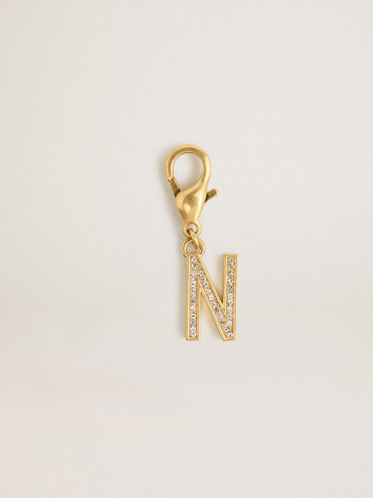 Letter N charm in gold-colored brass with crystals - Golden Goose Women