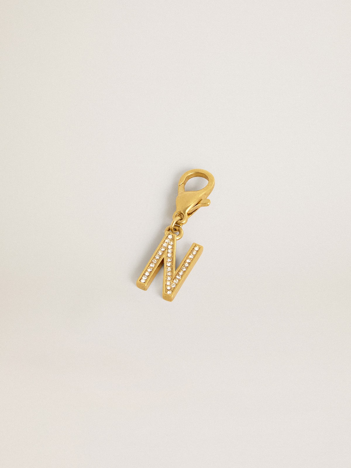 Letter N charm in gold-colored brass with crystals - Golden Goose Women