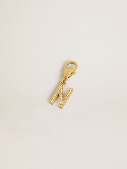 Letter N charm in gold-colored brass with crystals - Golden Goose Women