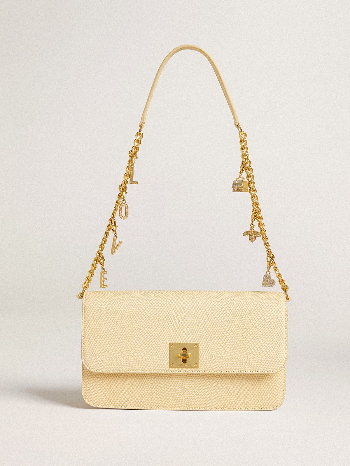 Letter O charm in gold-colored brass with crystals - Golden Goose Women