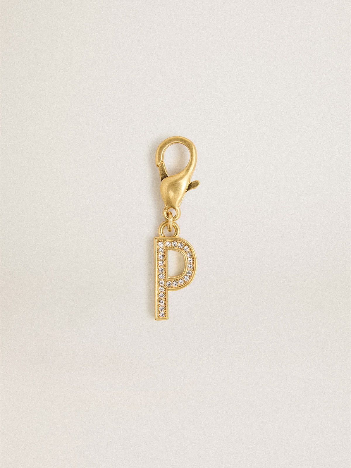 Letter P charm in gold-colored brass with crystals - Golden Goose Women