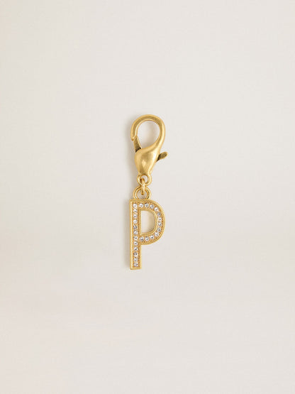 Letter P charm in gold-colored brass with crystals - Golden Goose Women