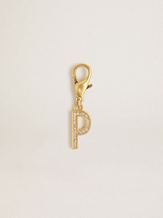 Letter P charm in gold-colored brass with crystals - Golden Goose Women