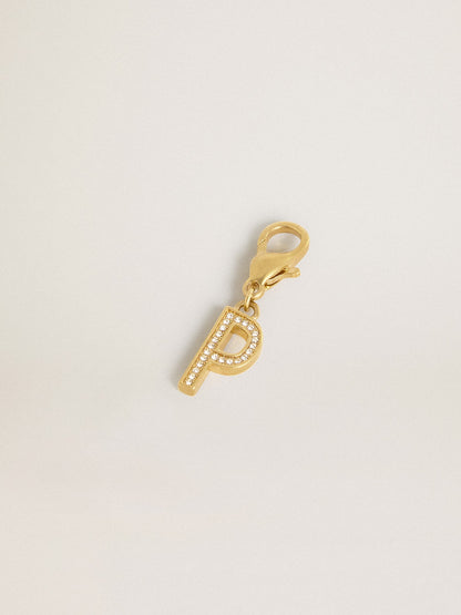 Letter P charm in gold-colored brass with crystals - Golden Goose Women