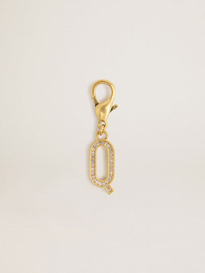 Letter Q charm in gold-colored brass with crystals - Golden Goose Women