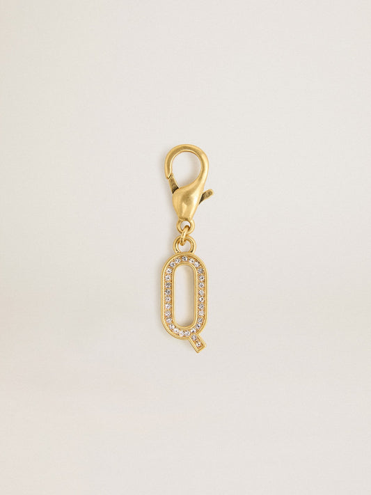 Letter Q charm in gold-colored brass with crystals - Golden Goose Women