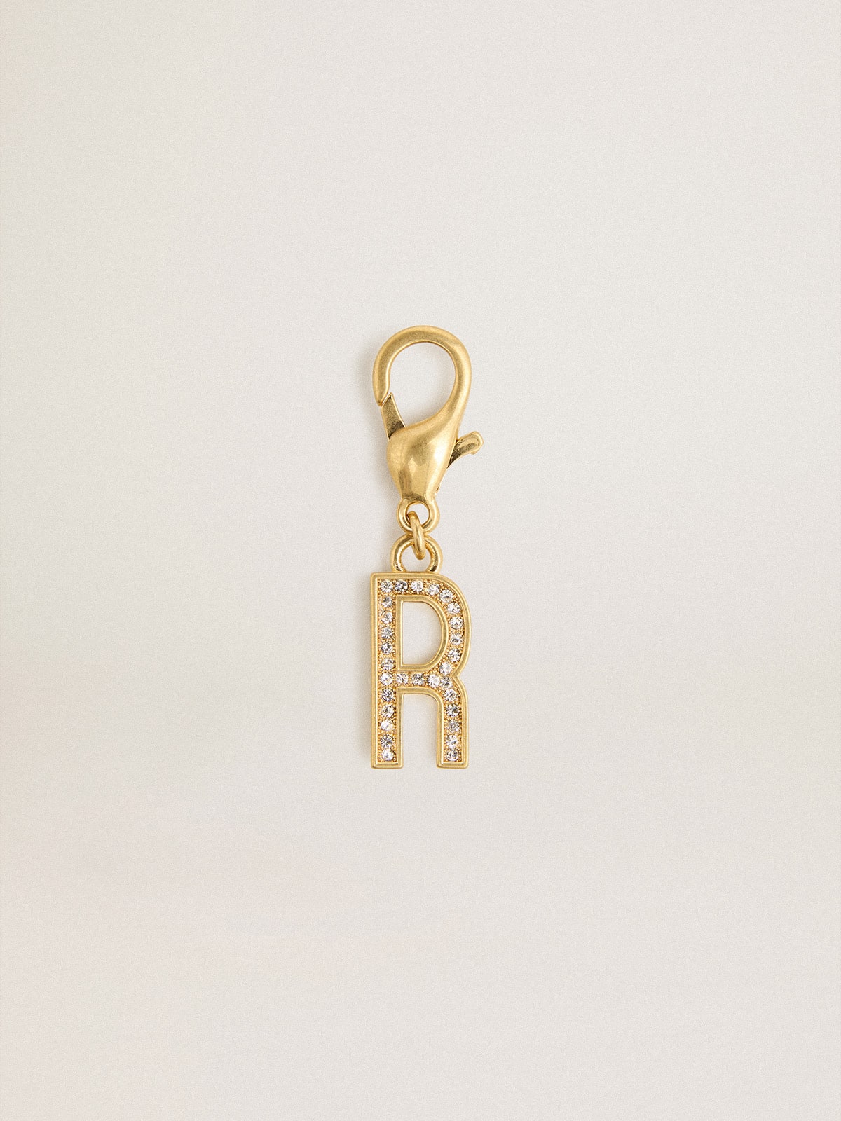 Letter R charm in gold-colored brass with crystals - Golden Goose Women