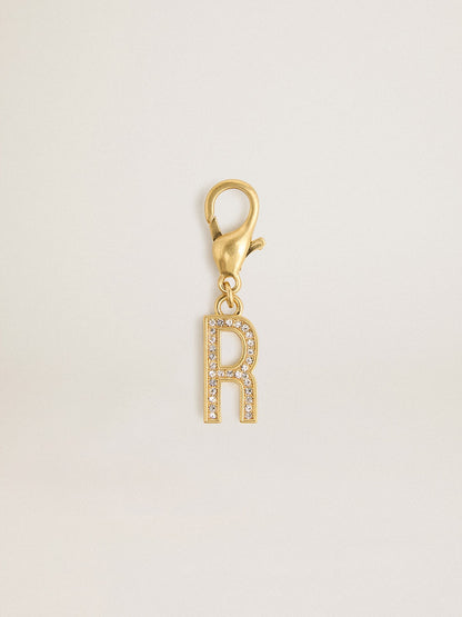 Letter R charm in gold-colored brass with crystals - Golden Goose Women