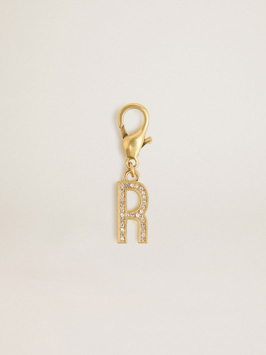 Letter R charm in gold-colored brass with crystals - Golden Goose Women