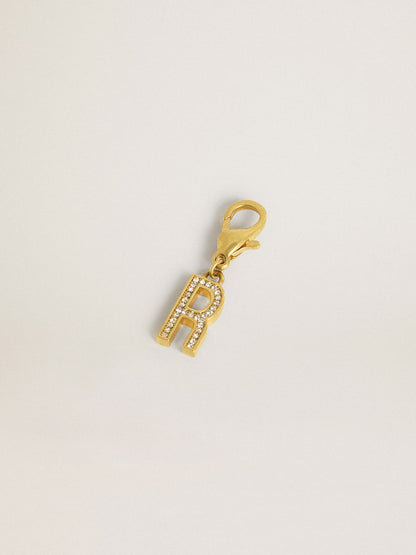 Letter R charm in gold-colored brass with crystals - Golden Goose Women