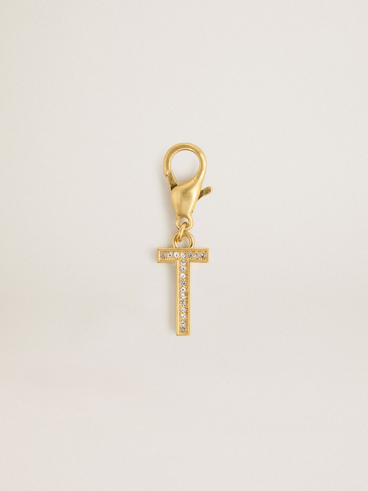 Letter T charm in gold-colored brass with crystals - Golden Goose Women