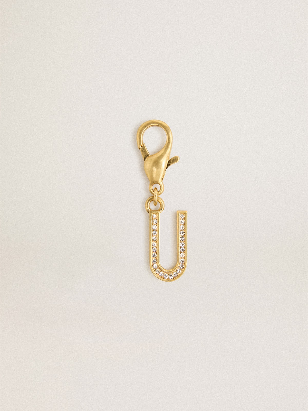 Letter U charm in gold-colored brass with crystals - Golden Goose Women