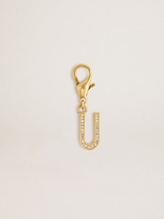 Letter U charm in gold-colored brass with crystals - Golden Goose Women