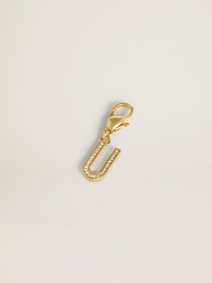 Letter U charm in gold-colored brass with crystals - Golden Goose Women