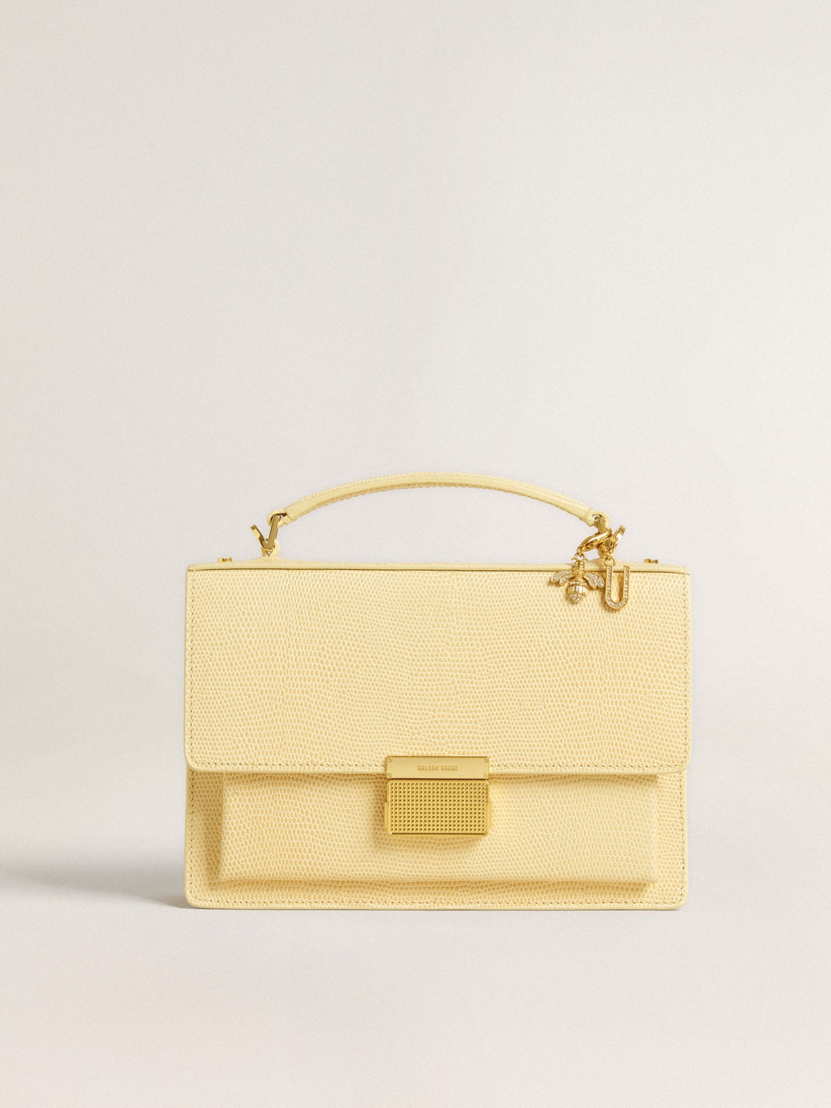 Letter U charm in gold-colored brass with crystals - Golden Goose Women