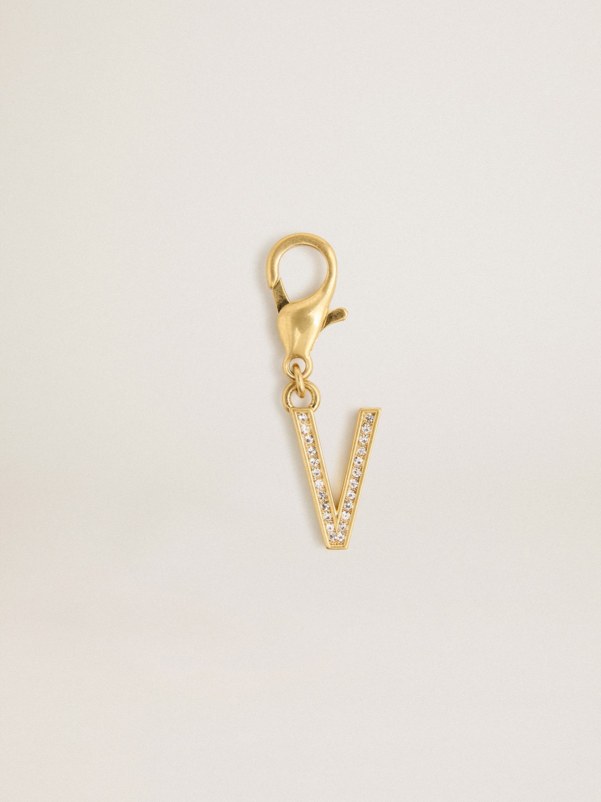Letter V charm in gold-colored brass with crystals - Golden Goose Women