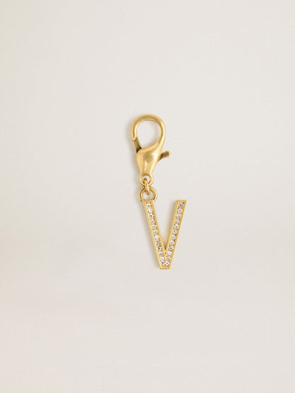 Letter V charm in gold-colored brass with crystals - Golden Goose Women