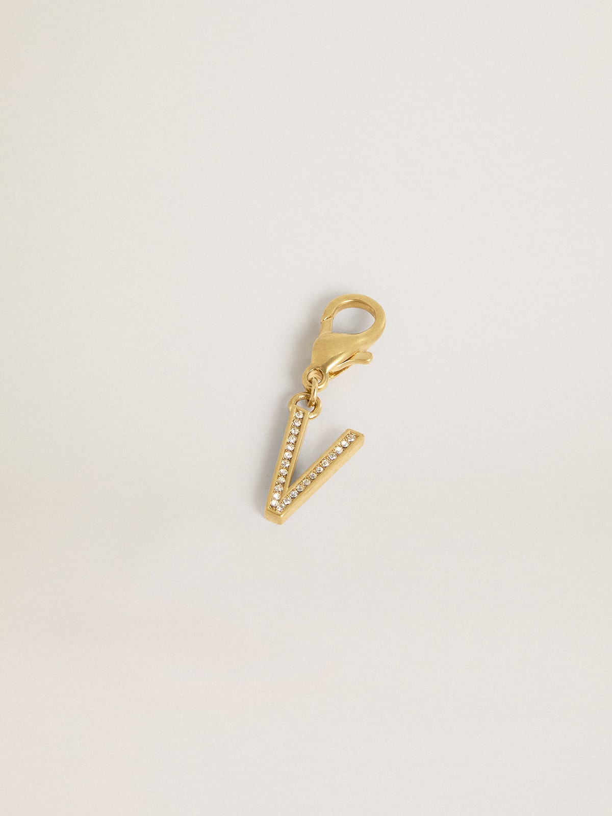 Letter V charm in gold-colored brass with crystals - Golden Goose Women