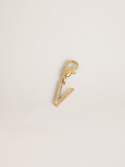 Letter V charm in gold-colored brass with crystals - Golden Goose Women