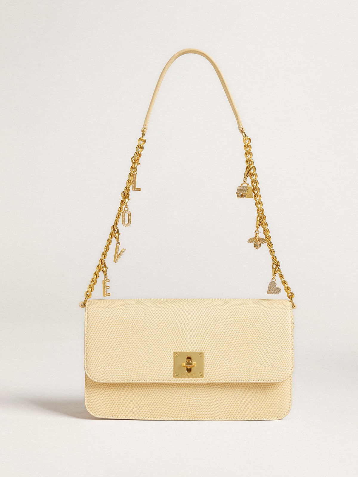 Letter V charm in gold-colored brass with crystals - Golden Goose Women