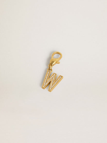 Letter W charm in gold-colored brass with crystals - Golden Goose Women