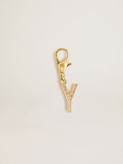 Letter Y charm in gold-colored brass with crystals - Golden Goose Women