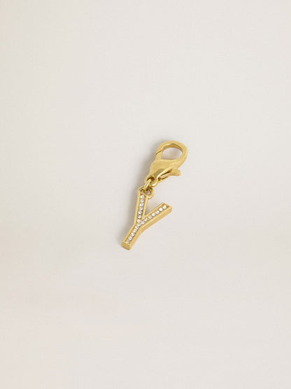 Letter Y charm in gold-colored brass with crystals - Golden Goose Women