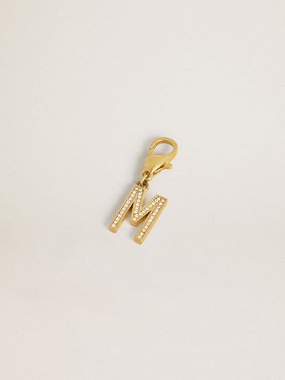 Letter M charm in gold-colored brass with crystals - Golden Goose Women
