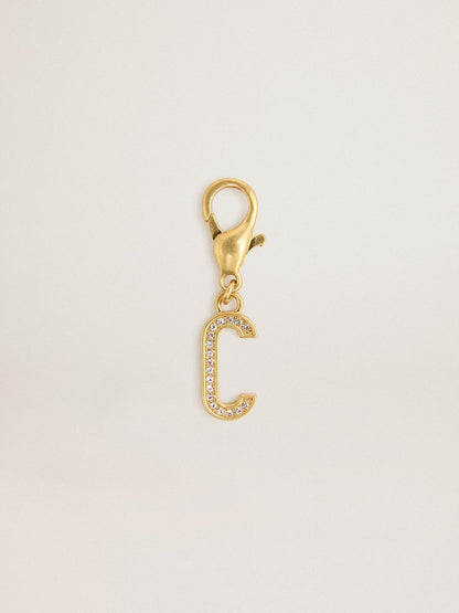 Letter C charm in gold-colored brass with crystals - Golden Goose Women