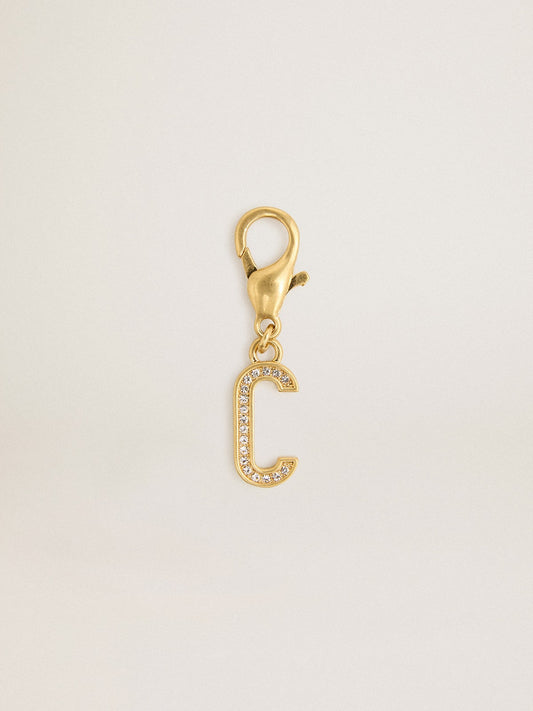 Letter C charm in gold-colored brass with crystals - Golden Goose Women
