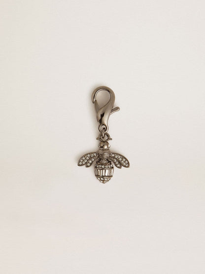 Bee-shaped charm in silver-colored brass with crystals - Golden Goose Women