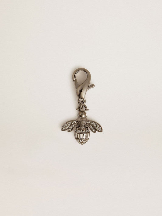 Bee-shaped charm in silver-colored brass with crystals - Golden Goose Women