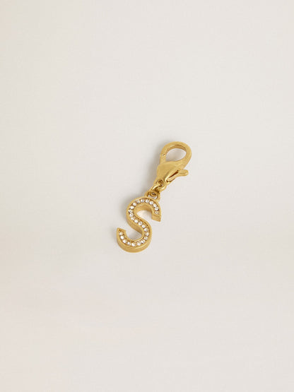 Letter S charm in gold-colored brass with crystals - Golden Goose Women